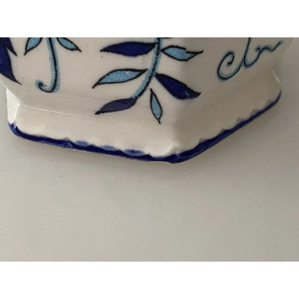 Vintage Ironstone Mann Import Blue Heirloom Hand Painted Floral Creamer 4